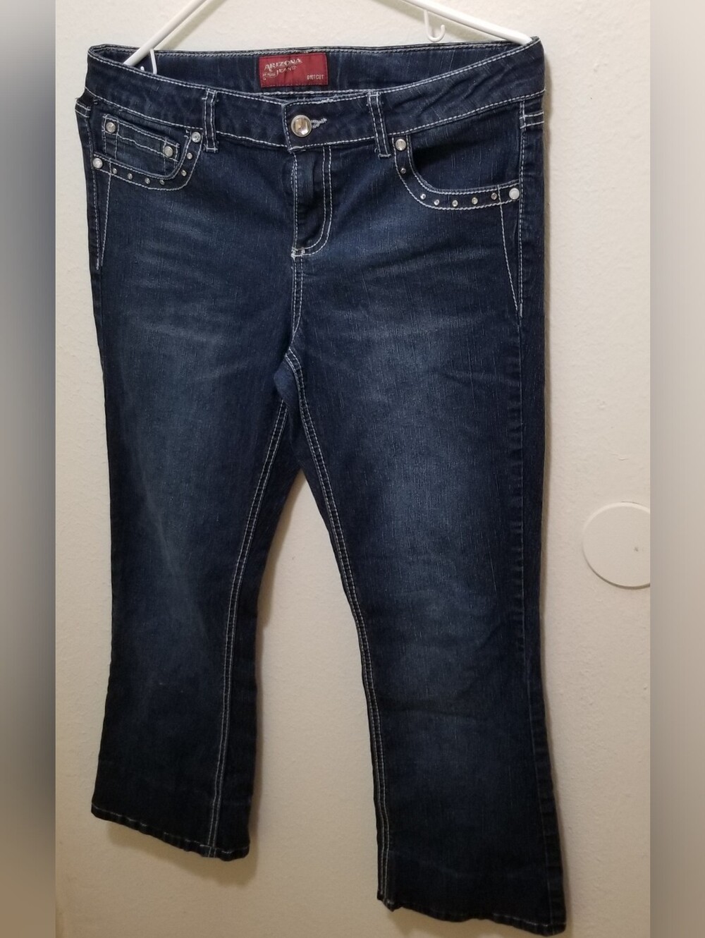 Arizona Jean Co. Modified 16.5 Blue Bootcut Jeans with White Studs & Embroidery